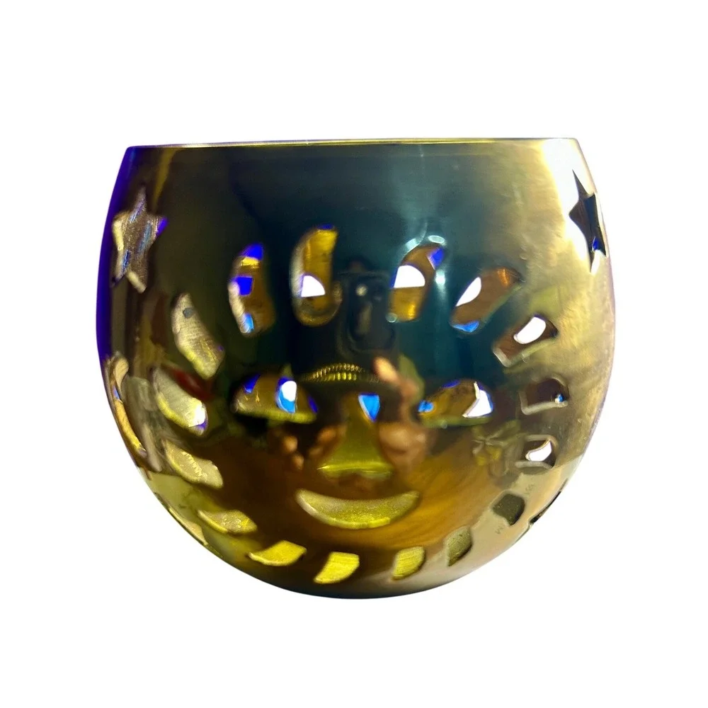 Brass candle Holder Small Gold Solid Brass Celestial Astrology Sun Moon